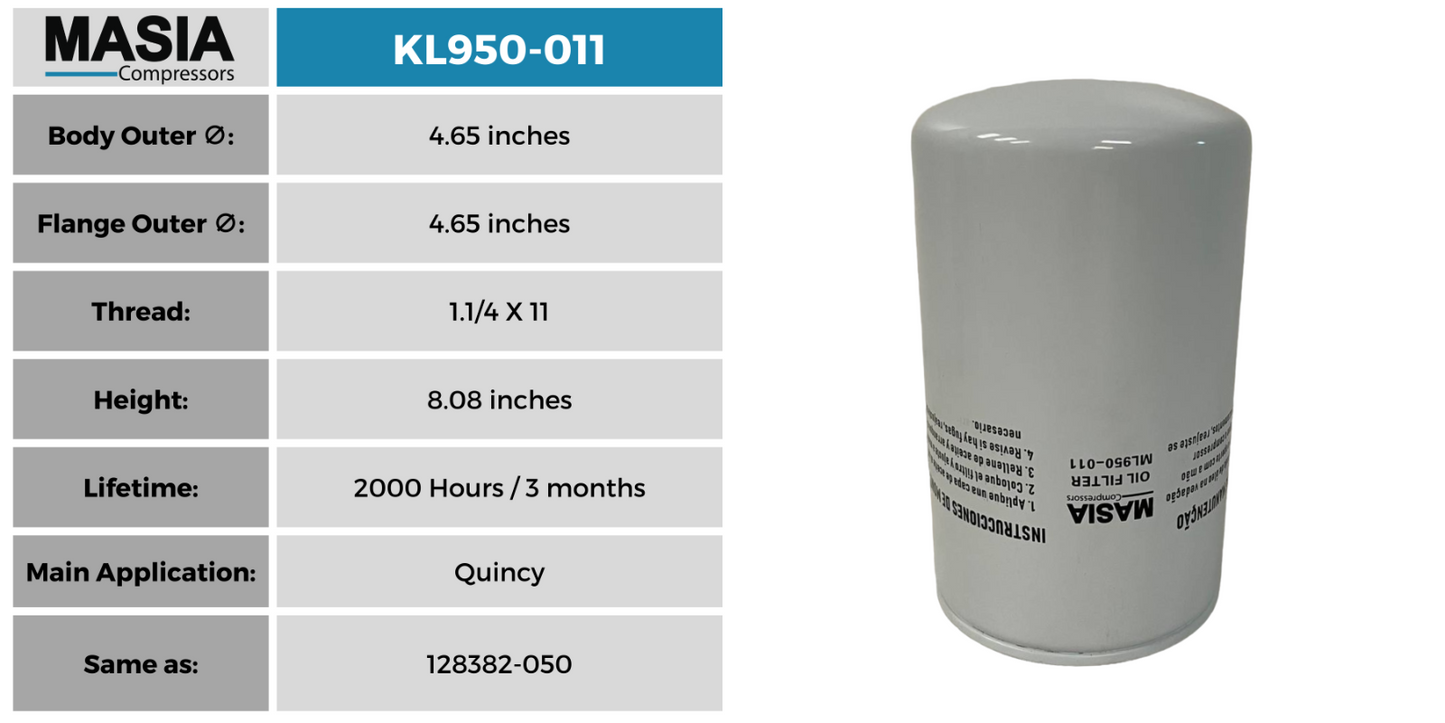 128382-050 Quincy Oil Filter (Also works as: 142136, 2013400282) Made in USA
